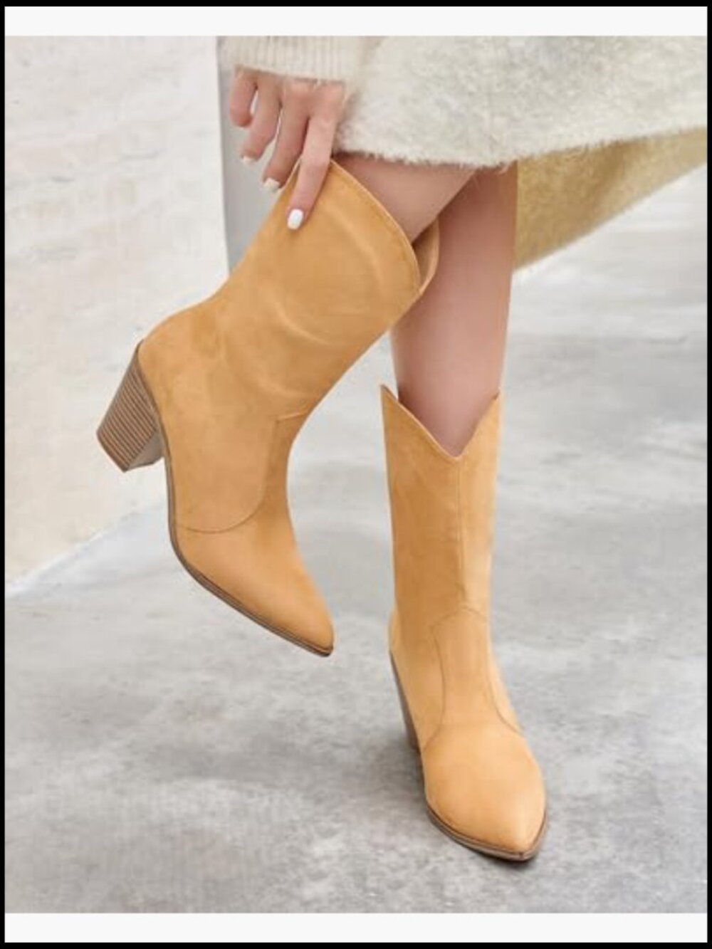 Women's Mid Calf Cowboy Boots Chunky Block Heel Pointed Toe Western Cowgirl - Picture 3 of 7